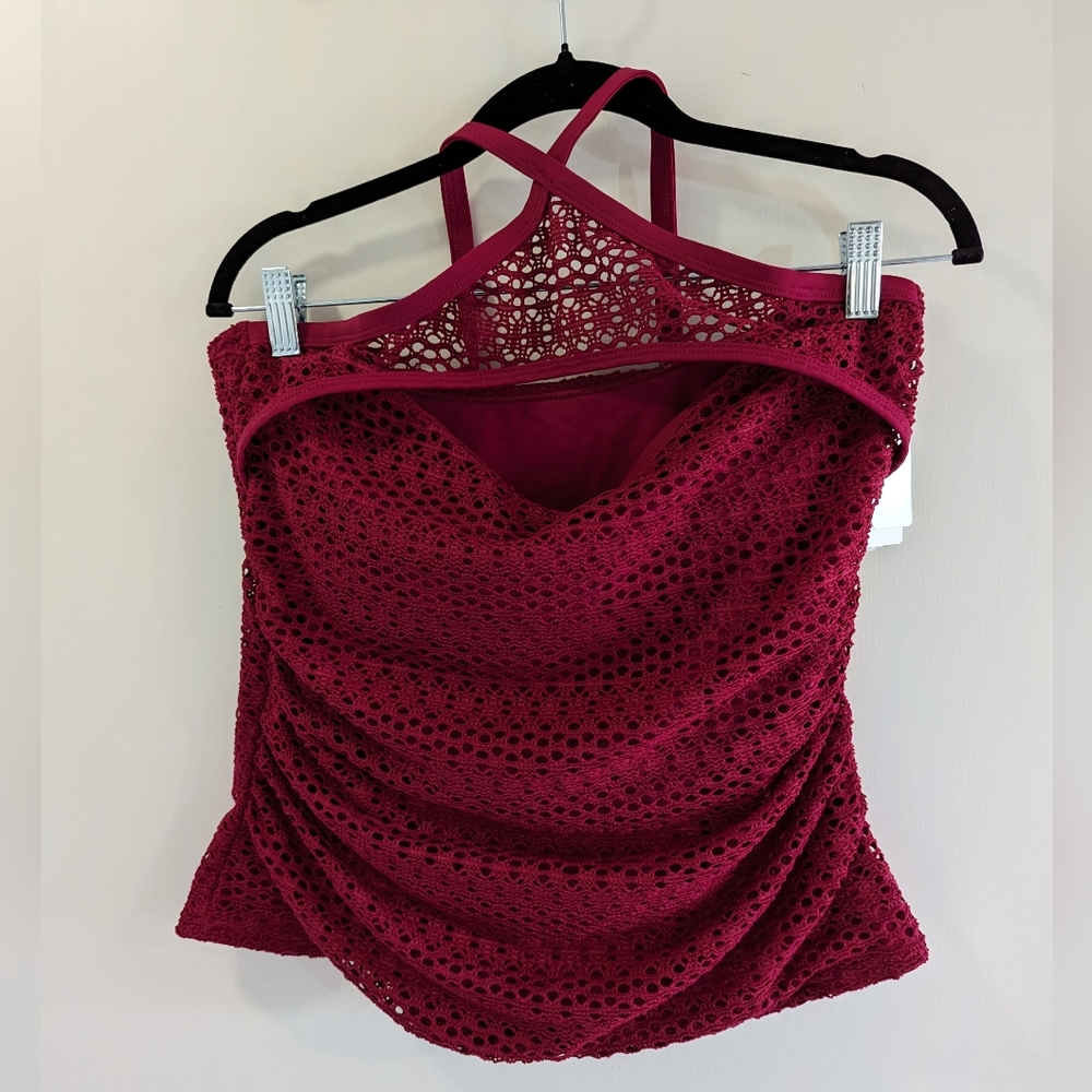 Island Escape maroon tankini top, size 12 NWT